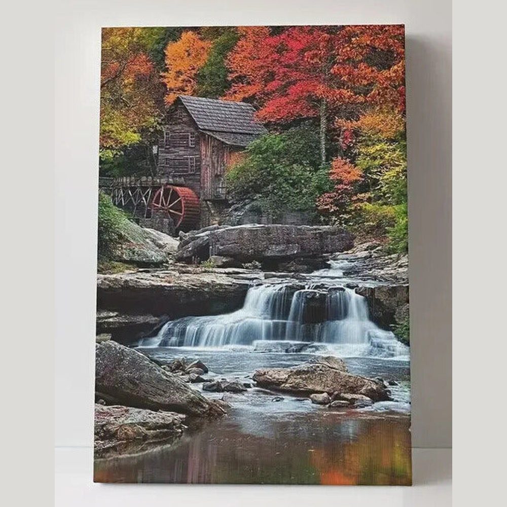 Waterfall Landscape With Water Wheel Canvas Print Framed 16" x 24" Wall Art Home & Garden:Home Décor:Posters & Prints Style Your Walls
